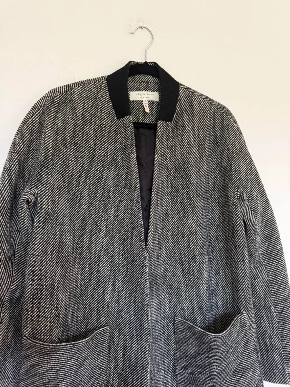 Rag & Bone Open Front Coat Wool Blend Minimalist Quiet Luxury Black White - 2